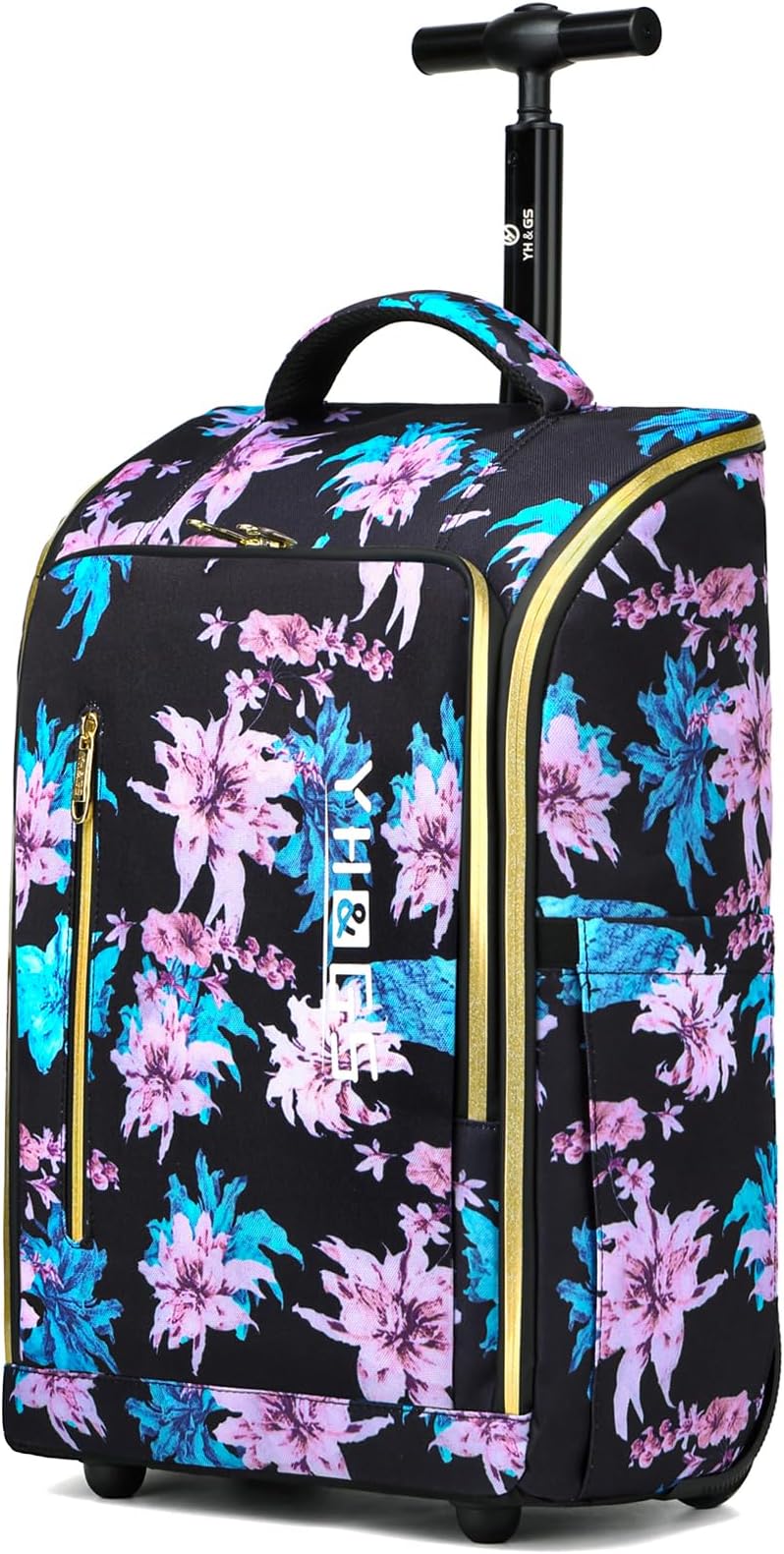 Rolling Backpack, Waterproof Backpack with Wheels for Business Commuter, Carry on Backpack with Laptop Compartment, Fit 15.6/18 Inch Laptop, Wheeled Backpack for Adults (Flower)