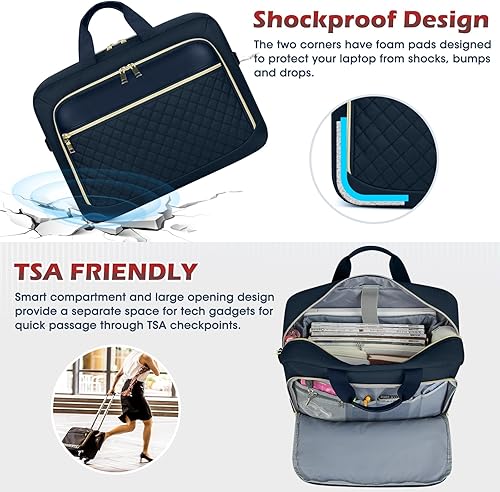 Miniatura 10 de NEWHEY Bolsa para laptop de 17.3 pulgadas para mujeres y hombres, impermeable, bolsa de mensajero grande para computadora, oficina, trabajo,