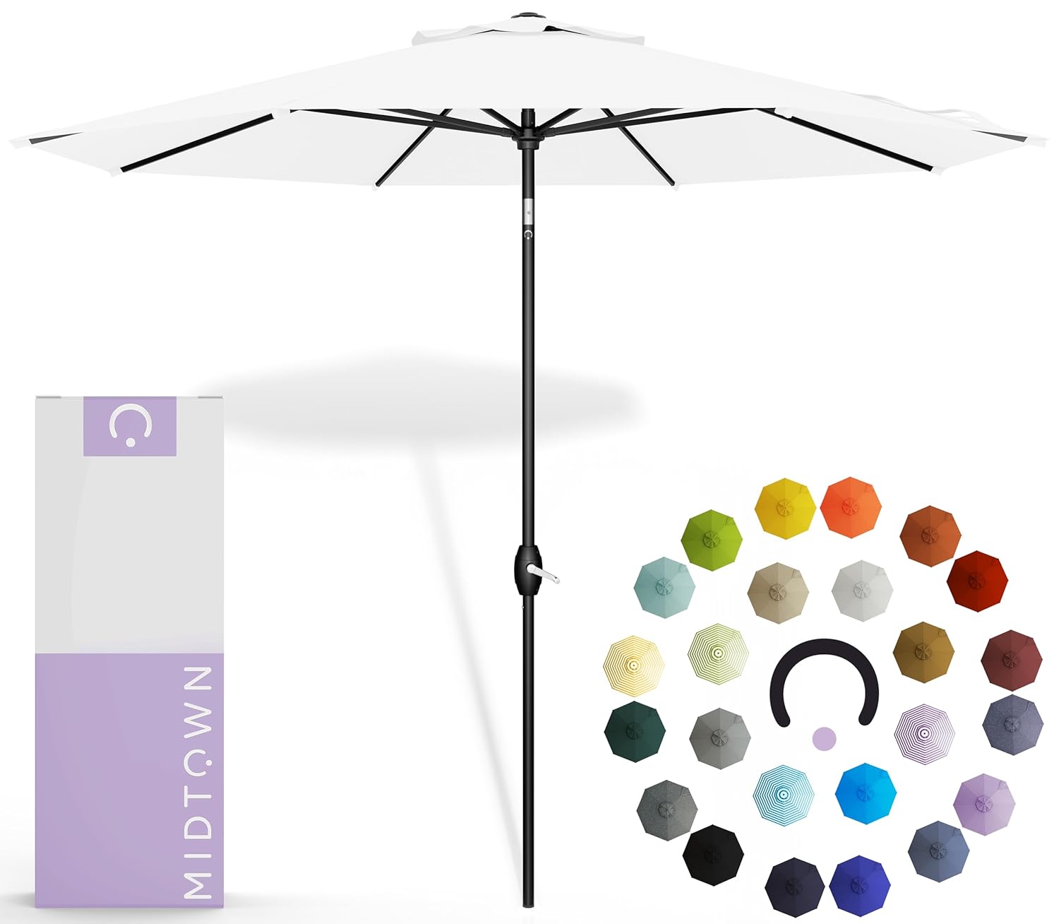 Midtown Umbrellas - 10-Year-No-Fade 9 Ft Patio Umbrella with Terylast Fabric Auto-Tilt Aluminum Frame and 8 Reinforced Ribs
