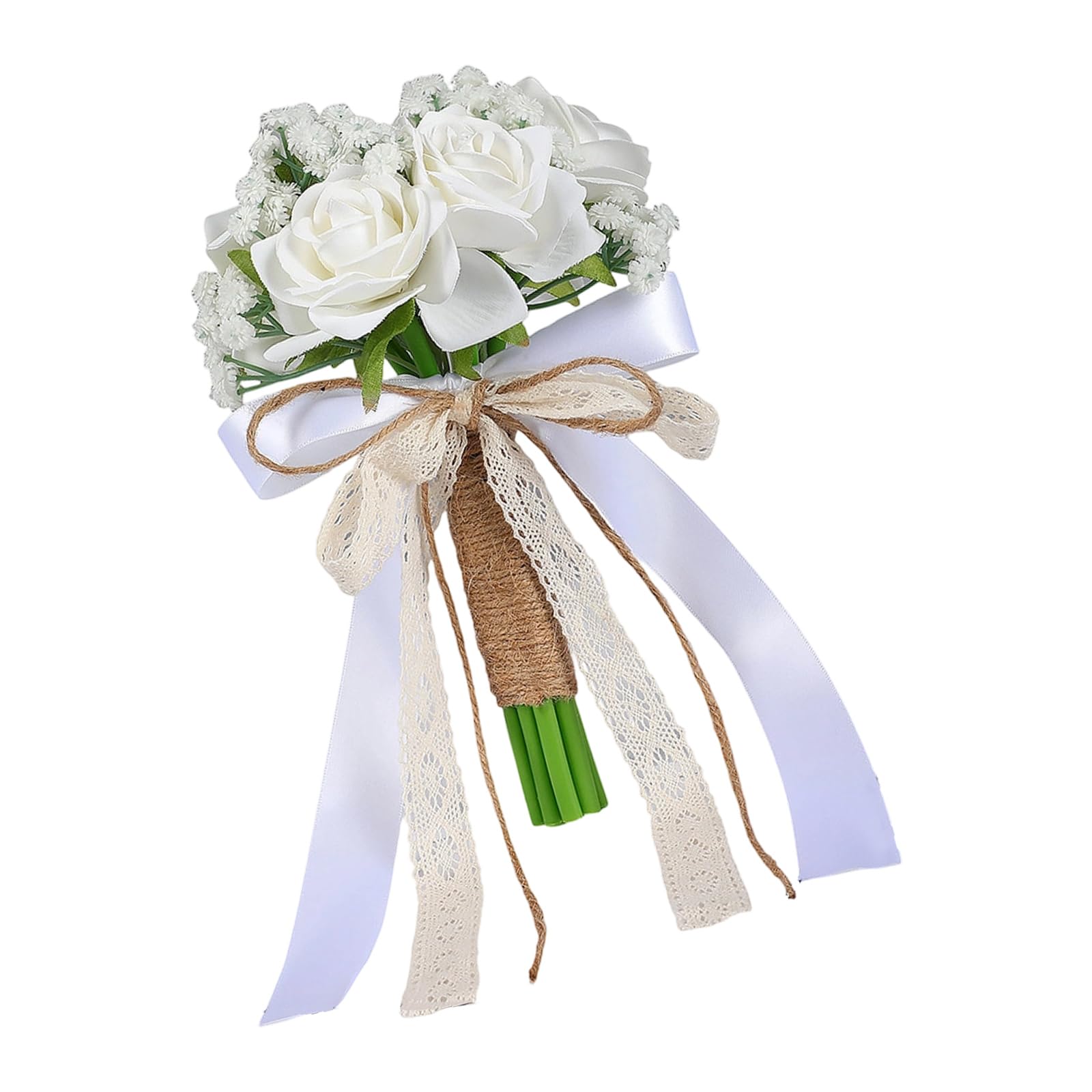Kaeltsyn Silk White Ribbon Flowers Bouquet Lightweight for Bridal Party Decoration Accessory Traditional Silk White and Flowers Bouquet