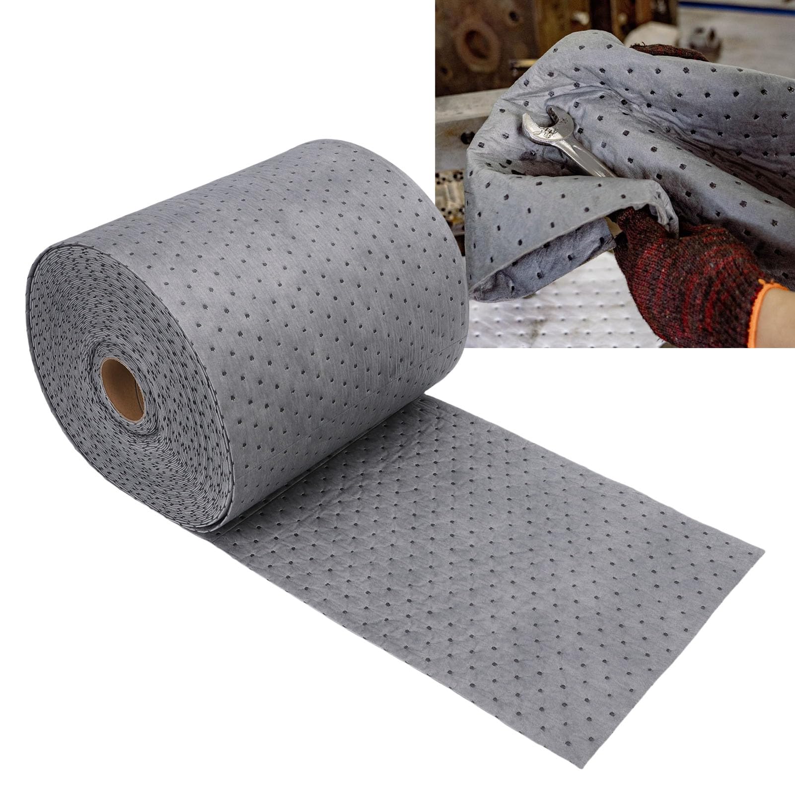 Elprico Rollo de Alfombrilla Absorbente de Aceite, Almohadillas Universales de Peso Pesado, Alfombra de Derrame de Esquina Absorbente para Piso de Garaje, Taller, Sótano e Uso Industrial