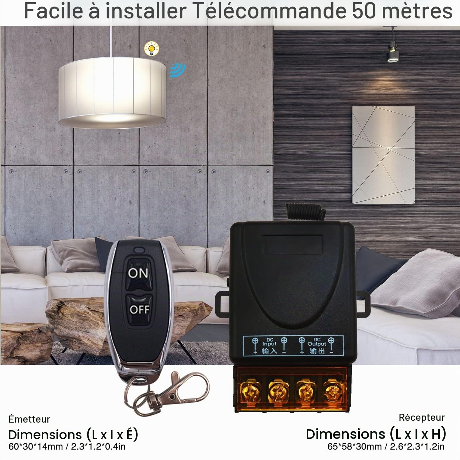 DieseRC Commutateur de télécommande sans fil 433Mhz Contrôle radio DC 12V 24V 36V 48V 12V-75V 40A Relais récepteur et émetteur porte-clés pour l'éclairage des appareils ménagers de la pompe à eau