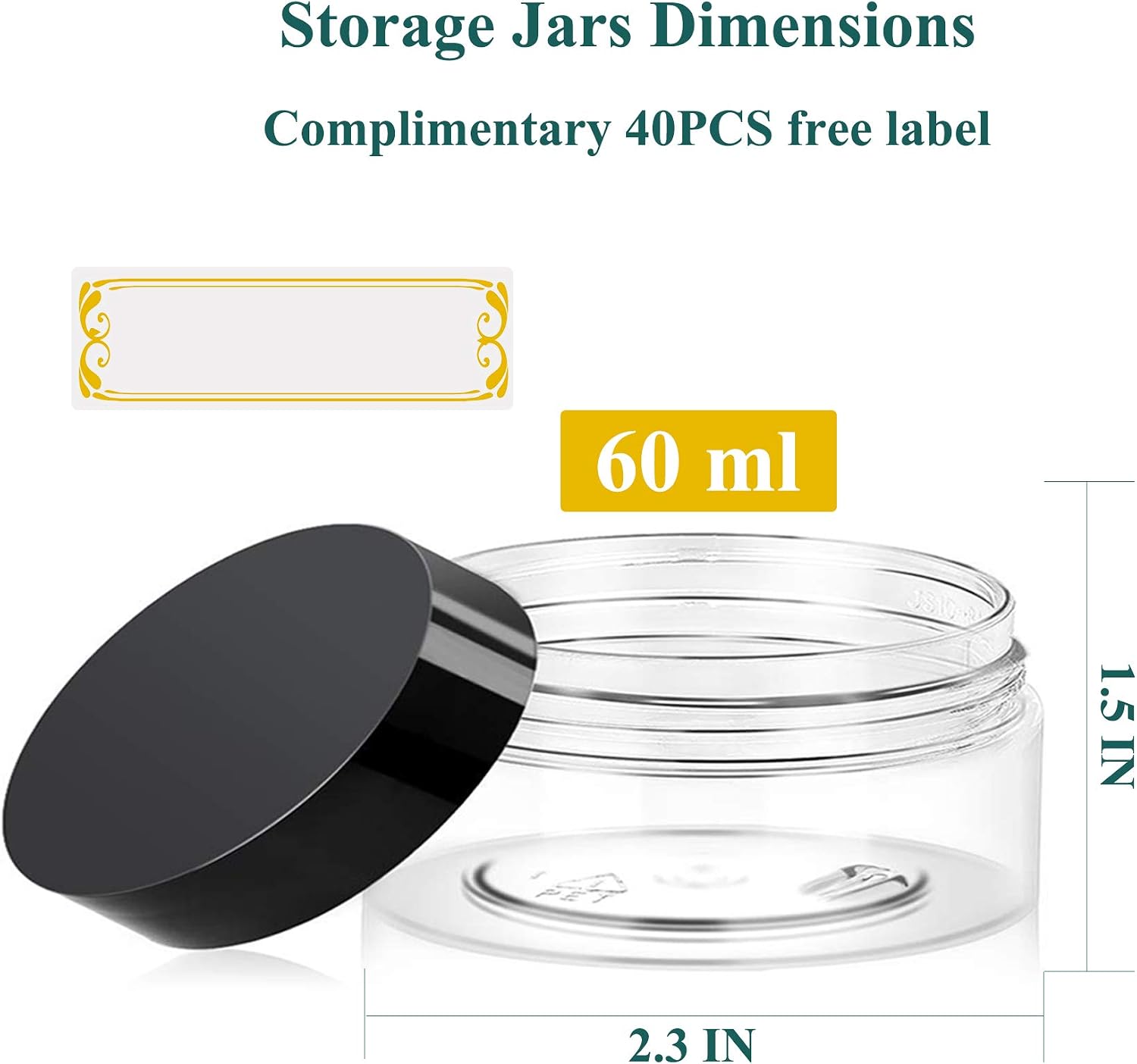2oz Plastic Jars with Lids 36PCS Small Cosmetic Slime Containers Clear Travel Round Jars Empty Sample Containers Leak Proof Pot Jars with Black Lids for Lotion and Cream Acrylic Powder Lip Scrubs