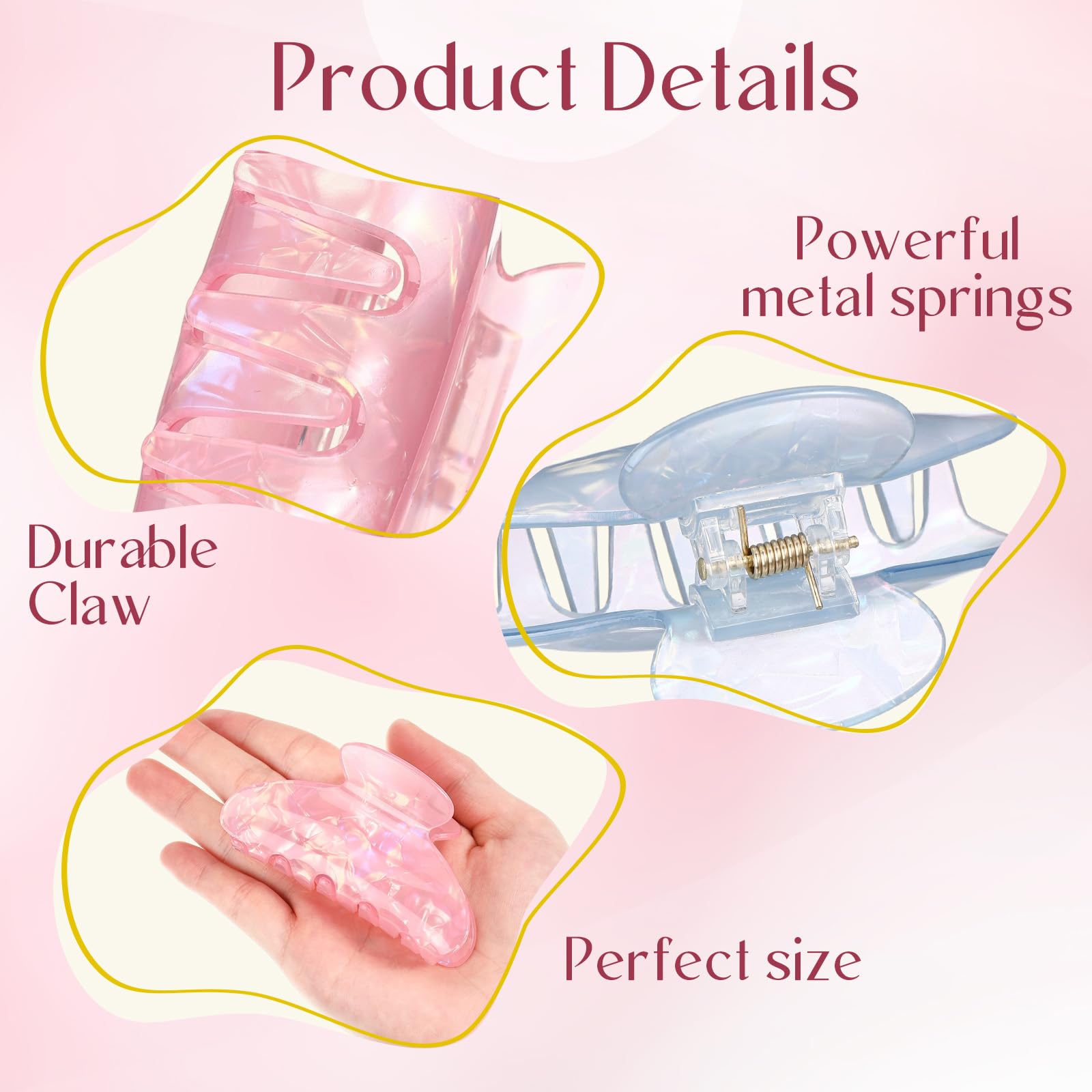 Knitgrip 20 fermagli per capelli da donna, in acrilico, per capelli sottili, antiscivolo, per capelli, grandi artigli, accessori per capelli, alla moda, per donne e ragazze (sirena, 10 colori)