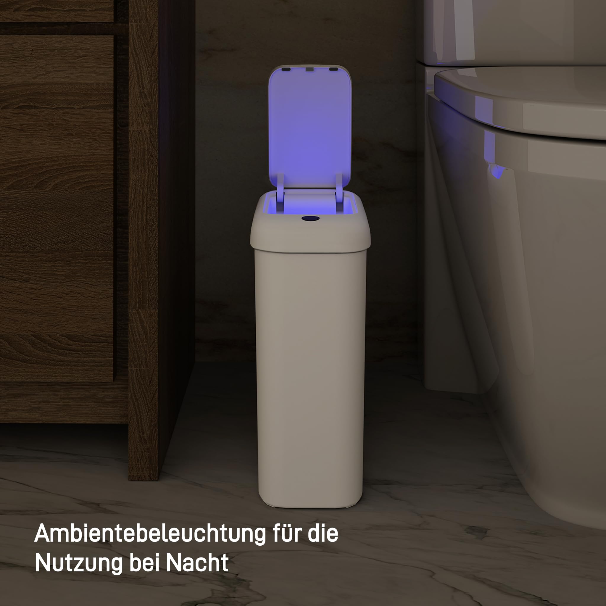EKO Automatischer Badezimmer-Mülleimer mit Deckel, 10L Schlanker Sensor Abfalleimer, Wasserdichter Bewegungssensor-Kosmetikeimer für Bad, Büro und Küche, Soft Close, Weiß, Hochwertiger Kunststoff