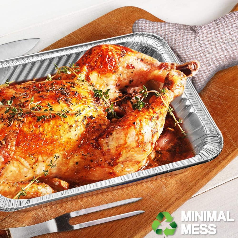 30-Pack Aluminum Half-Size Roasting Pans - Super-Thick 9x13" Standard Size Chafing Pans Tins - Eco-Friendly Recyclable Aluminum - Portable Food Storage Containers - By MontoPack (Aluminum): Home & Kitchen