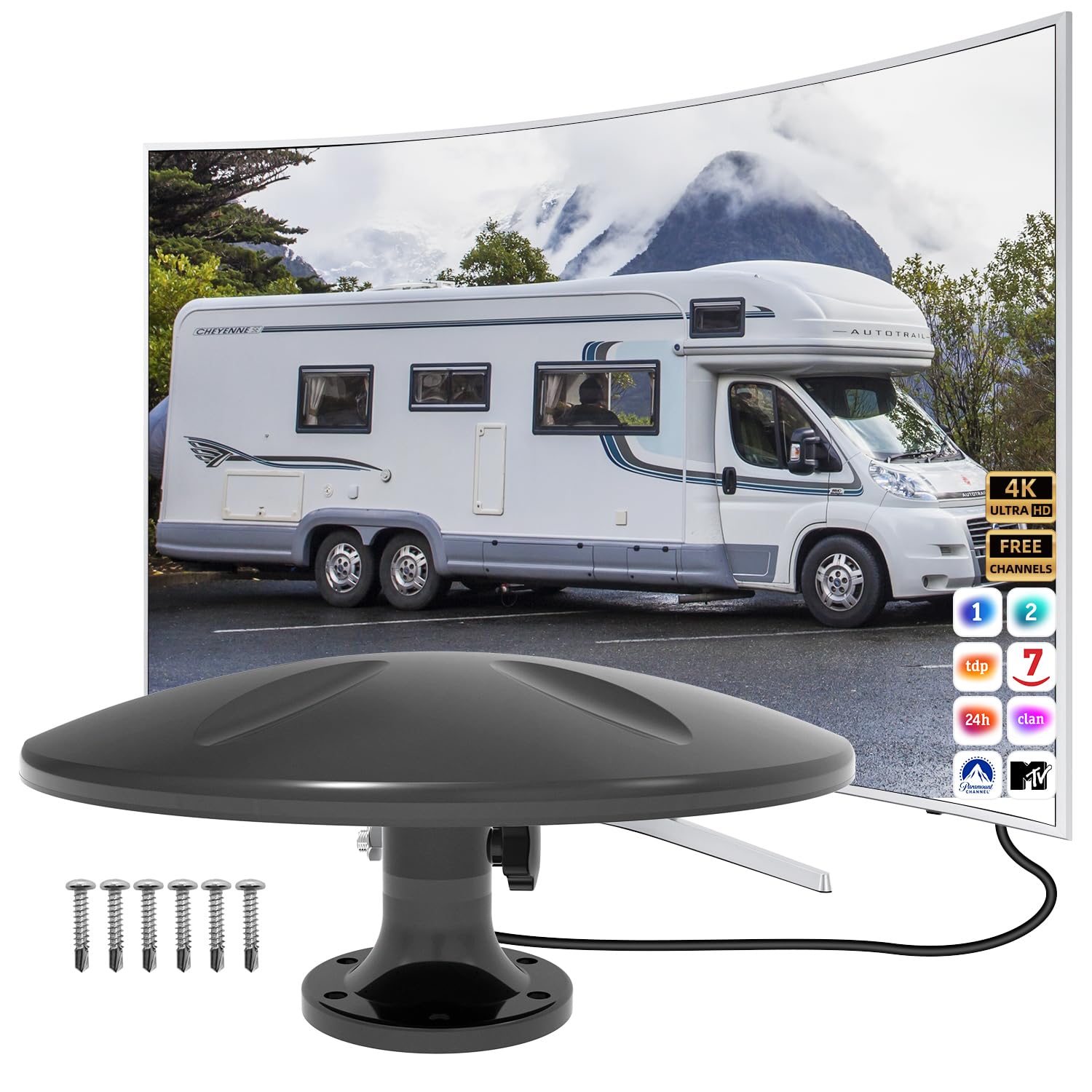 RV antenna, Antenna de RV,Antena de televisión al Aire Libre, recepción omnidireccional Adecuada para televisor HD al Aire, autocaravanas, vehículos recreativos, Camiones,Impermeable fácil de Instalar