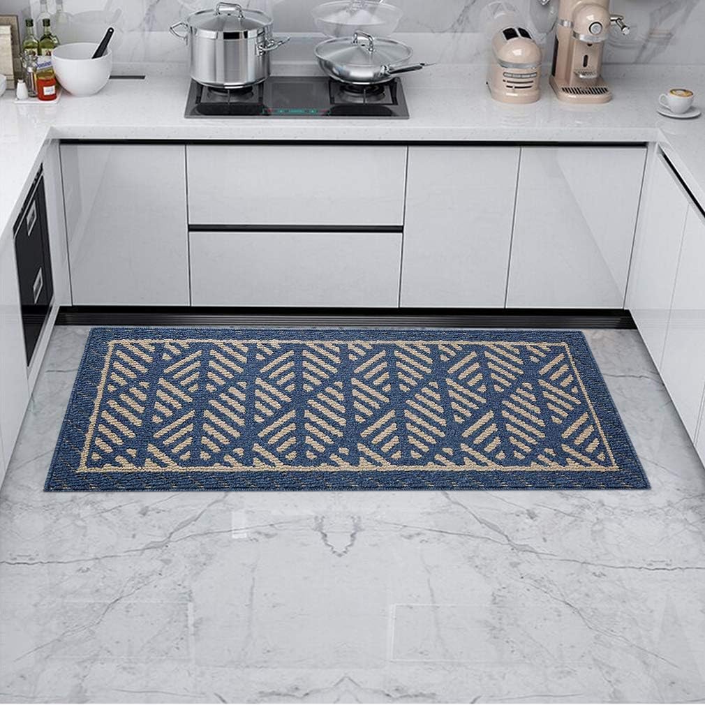 VANZAVANZU Kitchen Rugs Mats, 43x20 Inch Kitchen Rug Latex Backing Non Slip Super Absorbent Kitchen Carpet, 100% Microfiber Durable Washable Kitchen Runner for Kitchen Bathroom Doorway Floor (Blue)