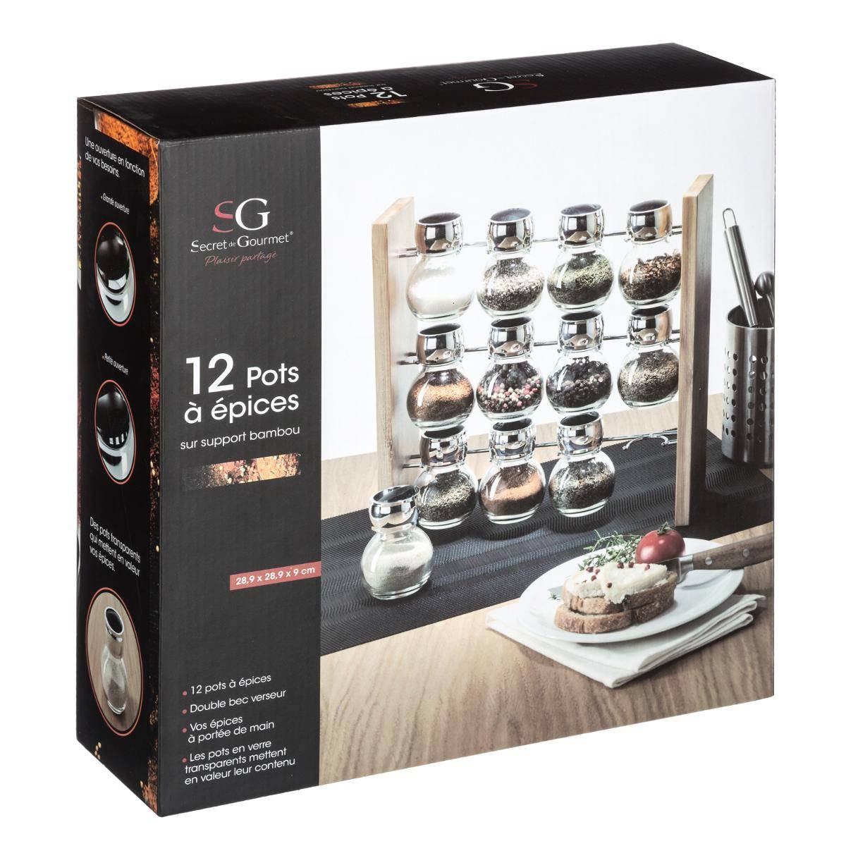 SG Secret de Gourmet 5five - Supporto 12 barattoli per spezie di bambù