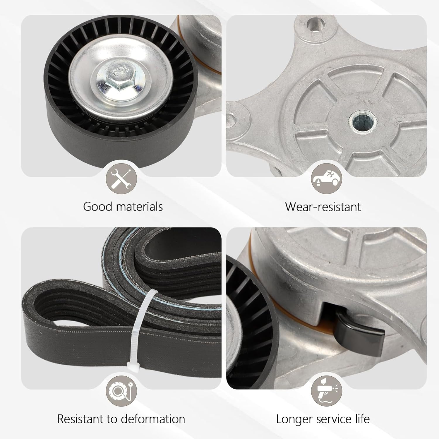 Belt Tensioner Assembly with Pully with Serpentine Drive Belt for 2012-2018 Explorer & 2015-2018 Edge & 2013-2019 Flex & 2013-2019 Taurus & 2011-2016 MKS & 2010-2019 MKT & 2013-2018 MKX BT4Z6B209B