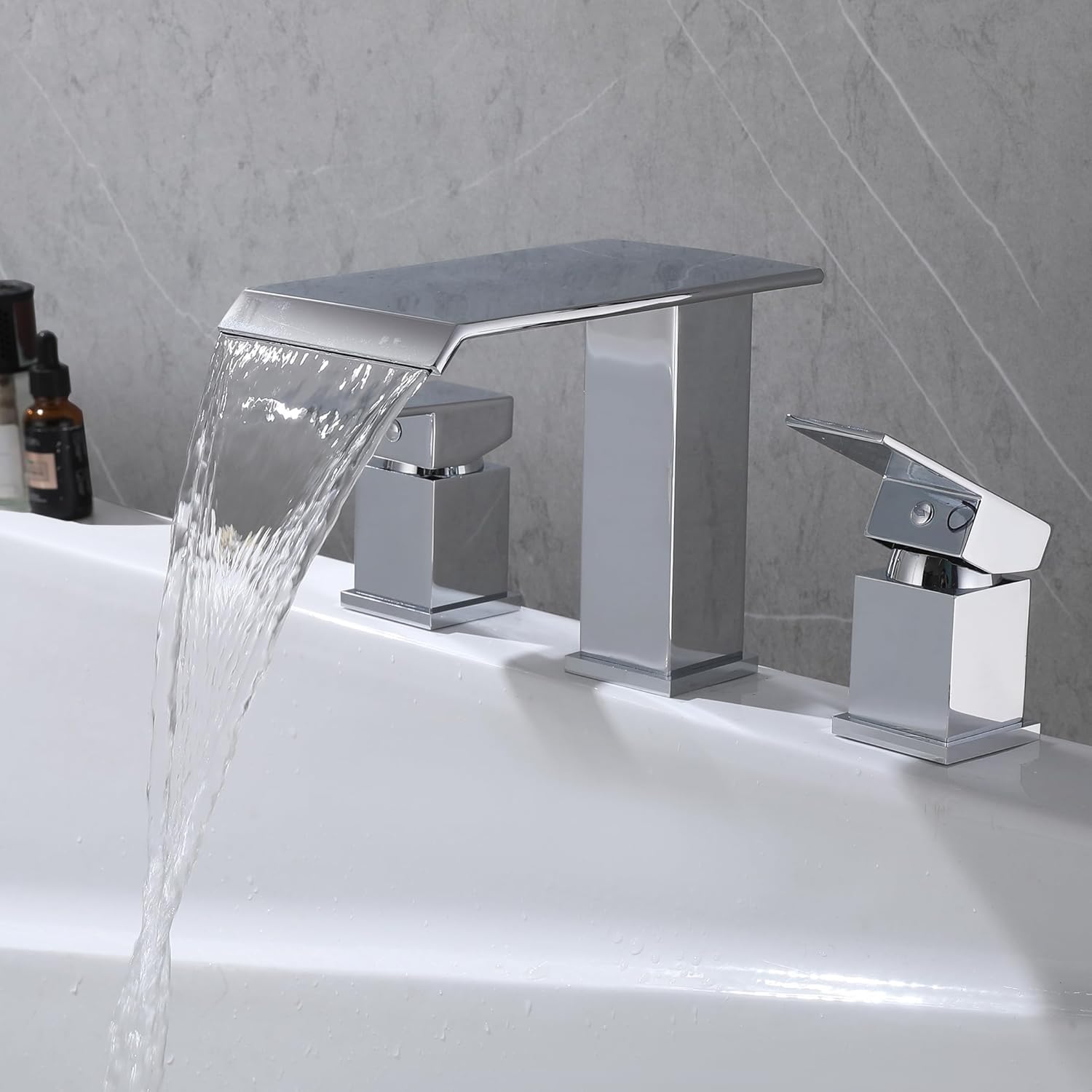 Waterfall Roman Tub Faucet Two Handle 3 Hole Bathtub Faucet High Flow Chrome (Chrome) Thumbnail