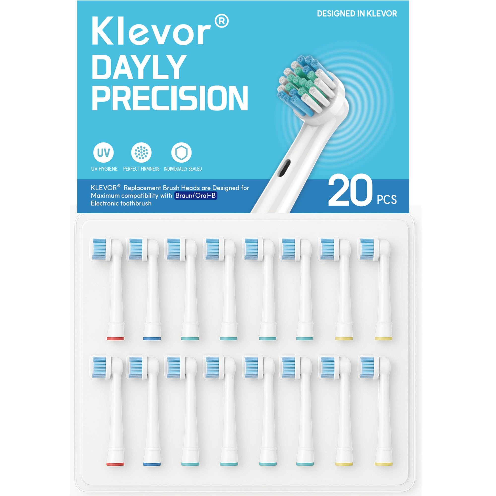 KLEVOR Replacement Toothbrush Heads for Oral B 20 Count Hygienic Double Blister Pack Compatible with Oral B Pro