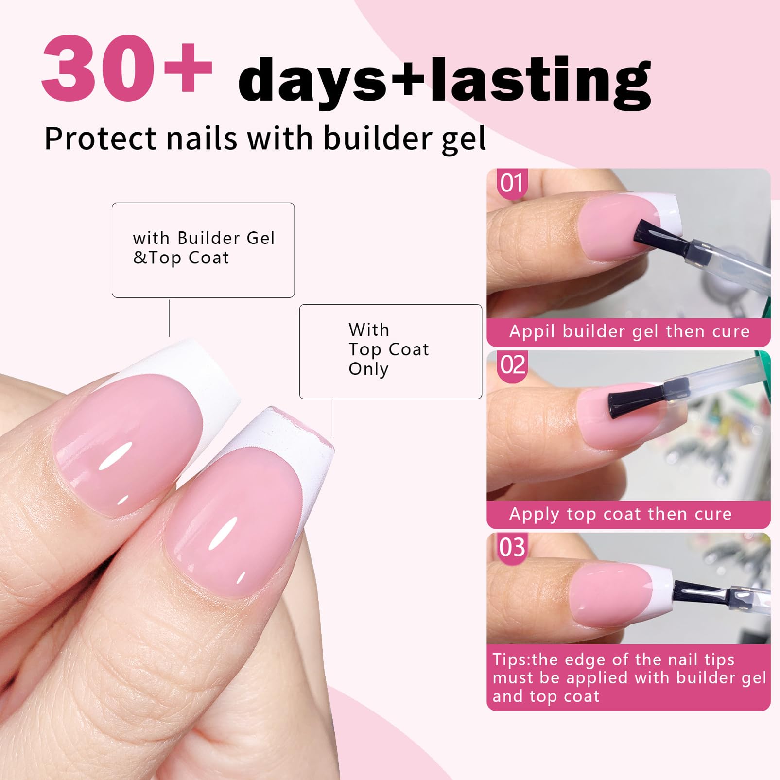 150Pcs French False Nails Kit, Medium Square Fake Nails, 15 Size Nude Pink Coffin Press on Nail - Image 4