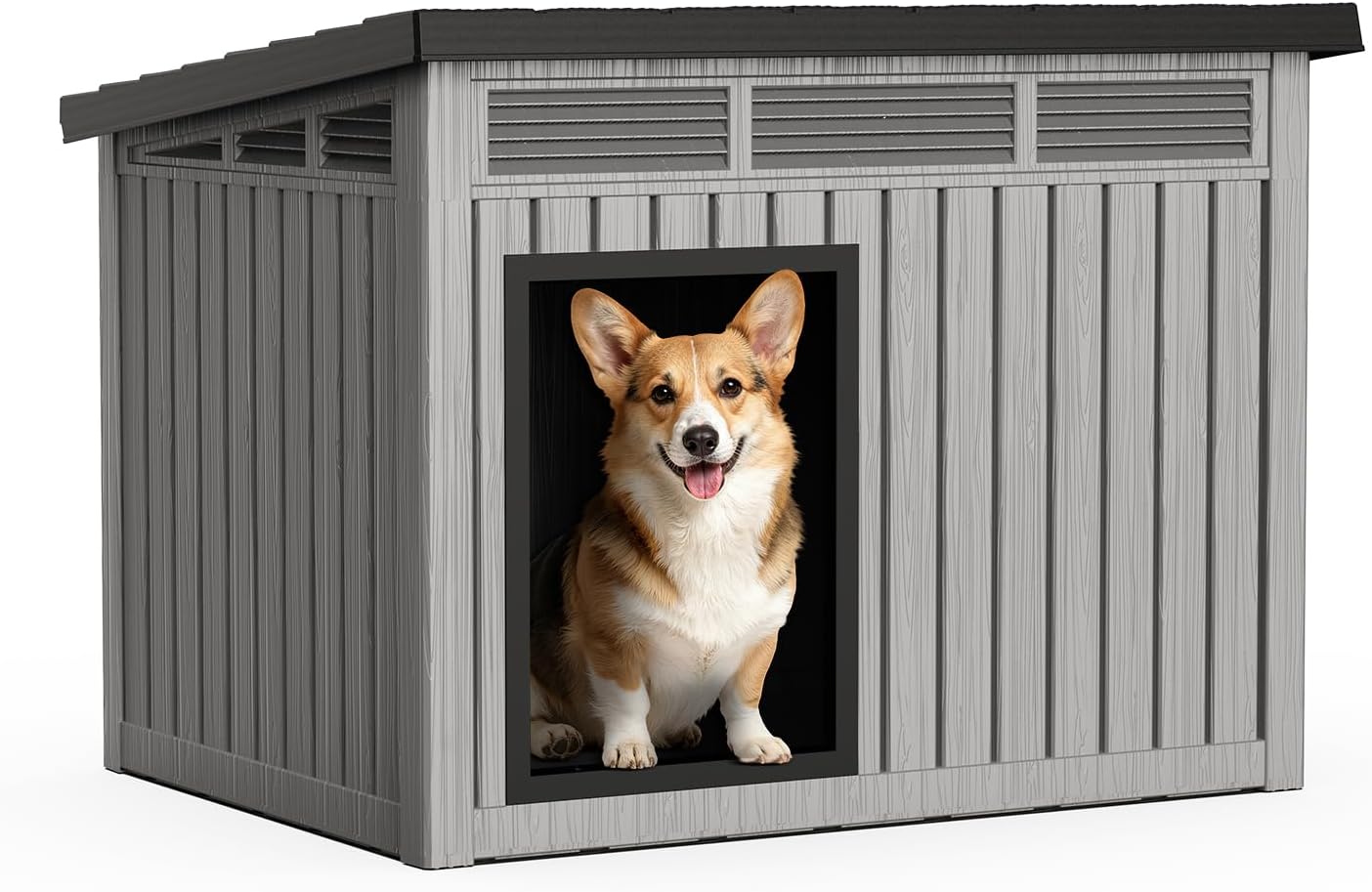 Durable Waterproof Resin Dog House,Indoor Outdoor Doghouse for Small to Large Dogs,Dog Kennel with Air Vents and Elevated Floor,Easy to Assemble and Clean(Black 42.87 * 32.95 * 31.61)