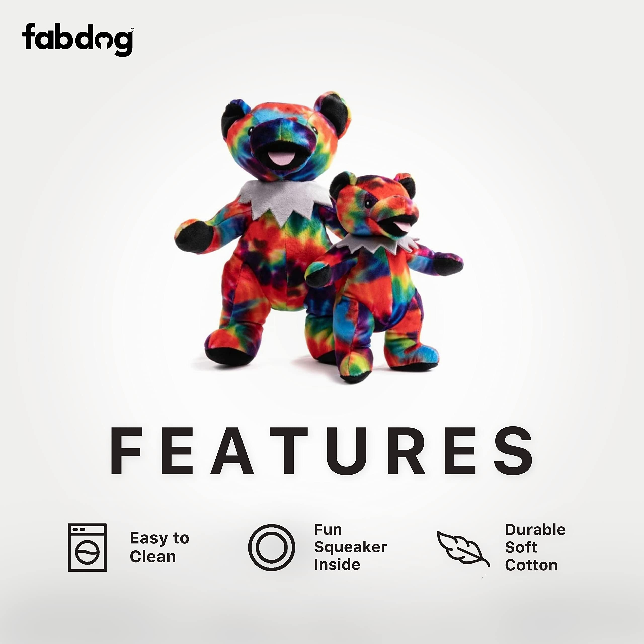 fabdog Plüschspielzeug für Hunde, lustiges Quietschspielzeug für Welpen, Grateful Dead, tolles Geschenk, Batik-Bär, Plüsch-Hundespielzeug für alle Rassen, kleiner tanzender Bär