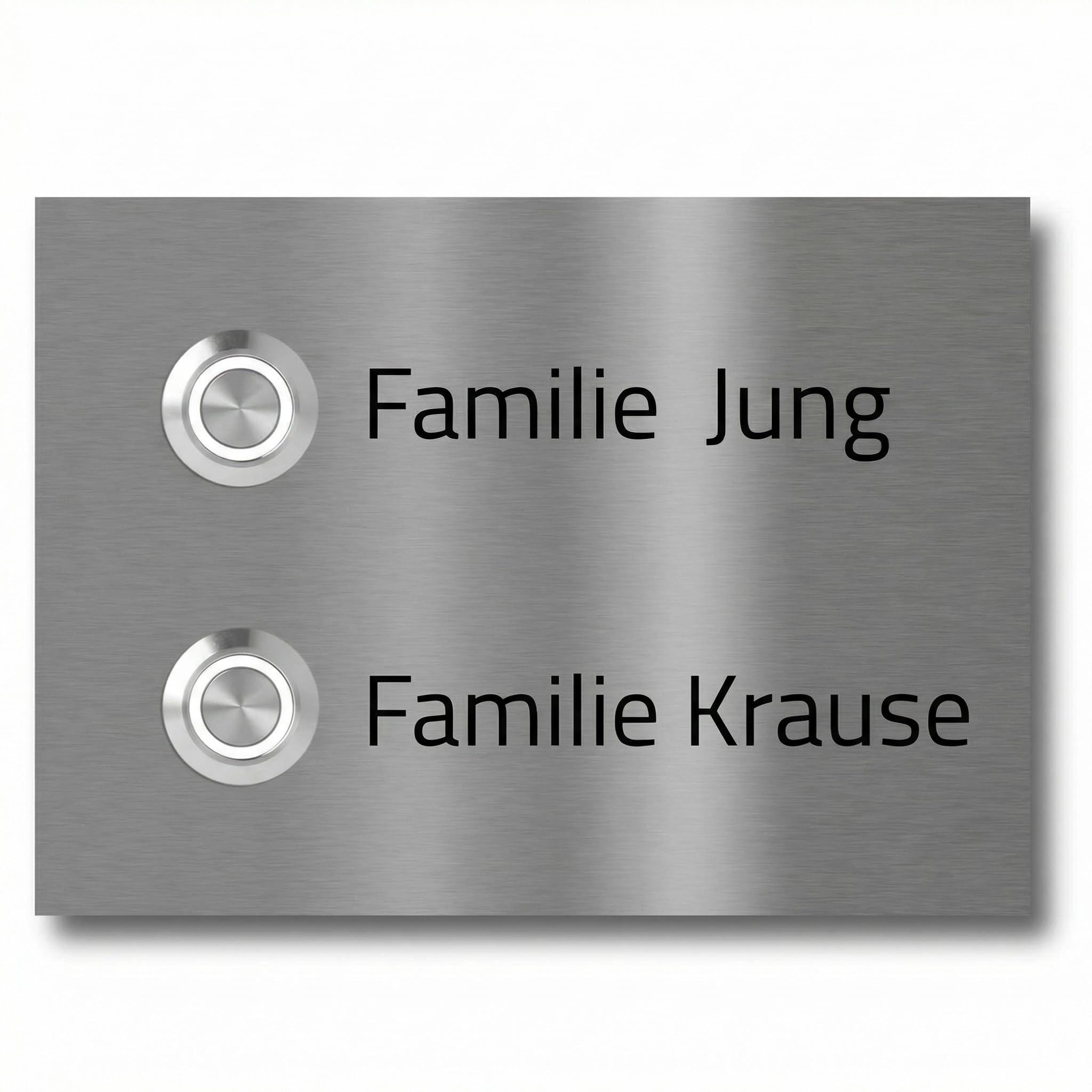 Zweifamilienhaus Klingelplatte Frankfurt 140 x 100 X 3mm V2A Edelstal kostenlose Lasergravur (LED weiß)