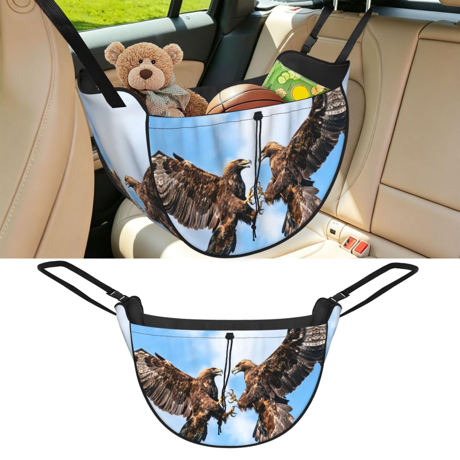 Cntdbu Black Eagle Fight Sky Car Seat Organizer-Backseat Storage Bag For Travel