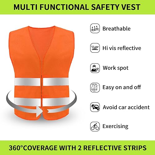 Miniatura 9 de Chaleco de seguridad, chaleco reflectante de alta visibilidad para hombres, trabajo, ciclismo, corredor, topógrafo, voluntario, carretera