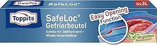 Toppits Doppelverschluss-Gefrierbeutel SafeLoc - 12 x 3L, Extra dick & reißfest, Transparent, Ideal für Lebensmittelaufbwahrung