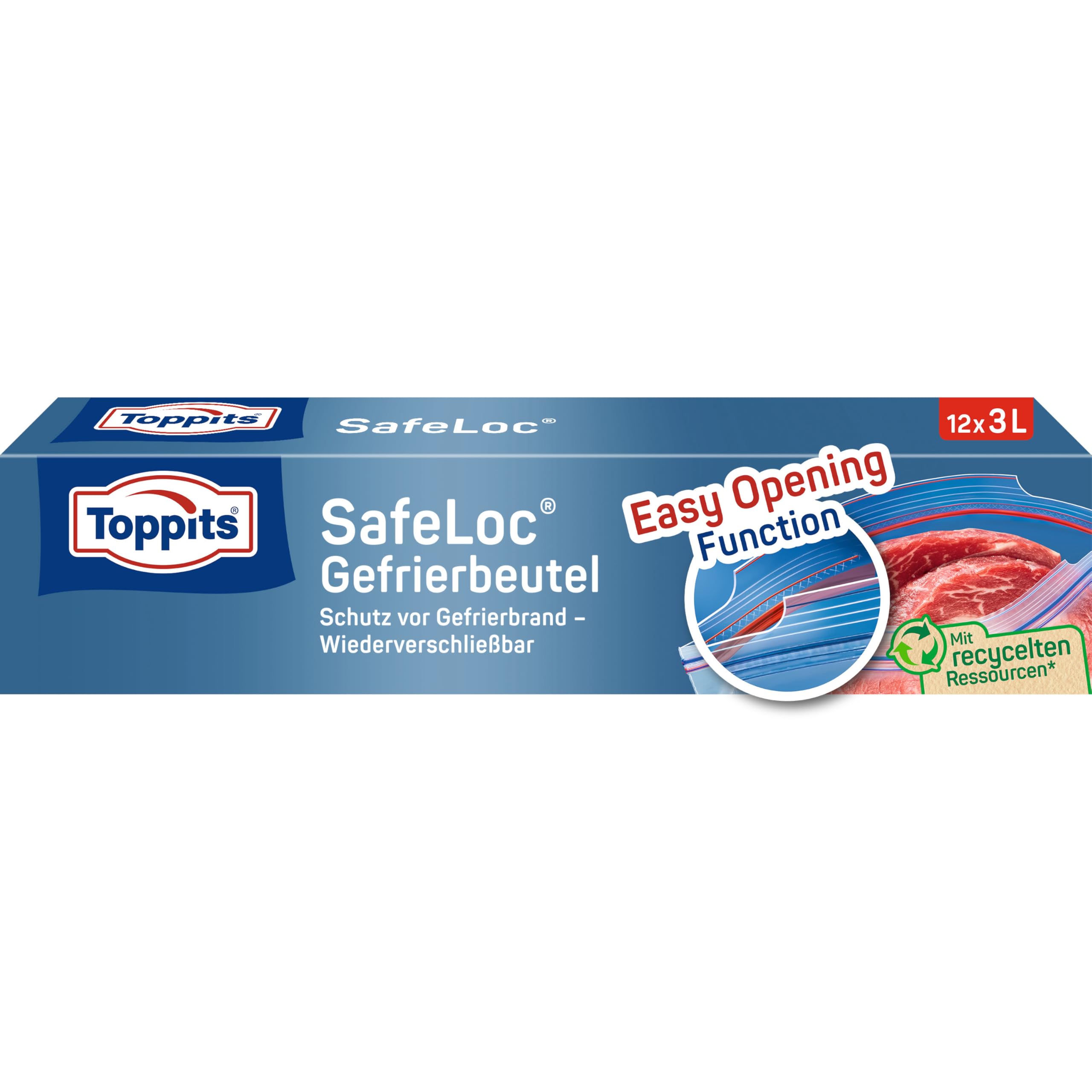 Toppits Doppelverschluss-Gefrierbeutel SafeLoc - 12 x 3L, Extra dick & reißfest, Transparent, Ideal für Lebensmittelaufbwahrung