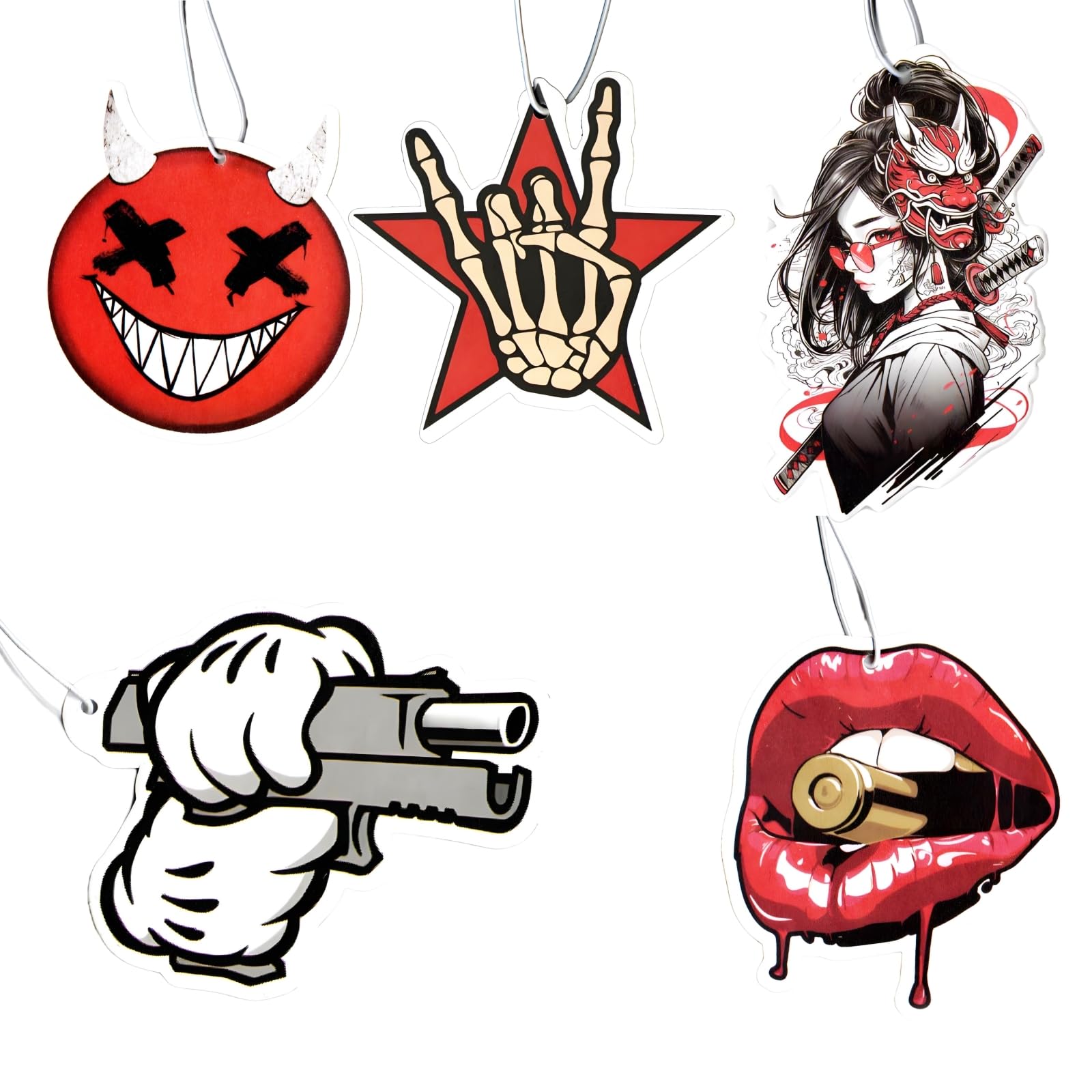 Q QXUNMU 5 Stück Lufterfrischer Auto Duftbaum,rote Lippen lustiger Auto-Innenraum-Anhänger,JDM modifizierte Autodateien Autoduft,Rückspiegel-Duftanhänger, trendiges Geschenk für Männer und Frauen