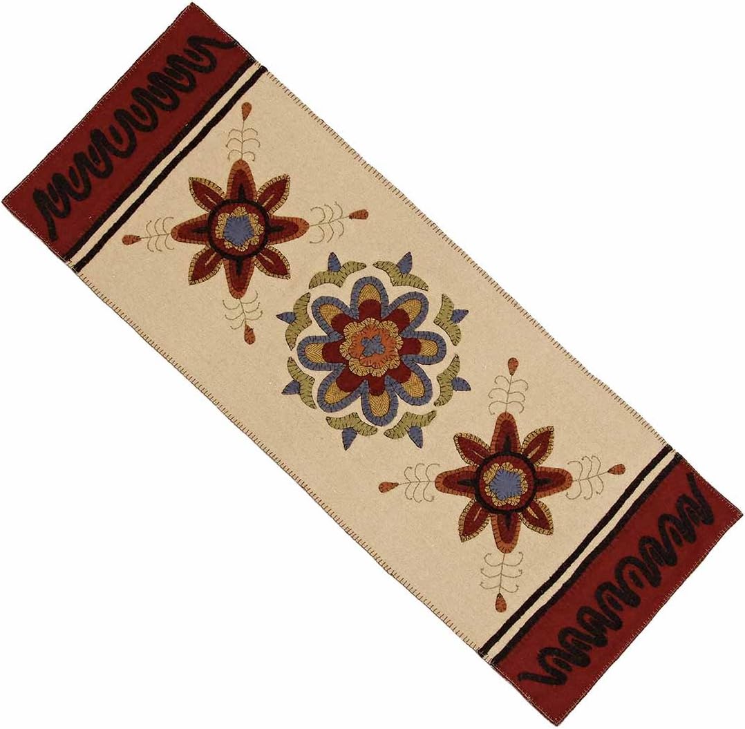 Home Collection by Raghu Cream 14" x 36" 3 Flowers Table Runner (TRWT0061)