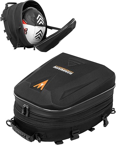 UBORSE Sac de Selle Moto Étanche Sacoche de Selle de Moto avec Capacité Extensible de 20L à 28L Universel Sacoche Motos Sac pour Casque de Motos Sacs à Bagages,Matériau EVA Rigide(Noir)