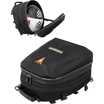 UBORSE Motorcycle Rear Bag Waterproof Pillion Luggage Bag Rear Bag Motorcycle with Expandable Capacity 20L-28L Hard Shell Motorcycle Backpack Helmet Bag Multifunctional Motorcycle Bag Black