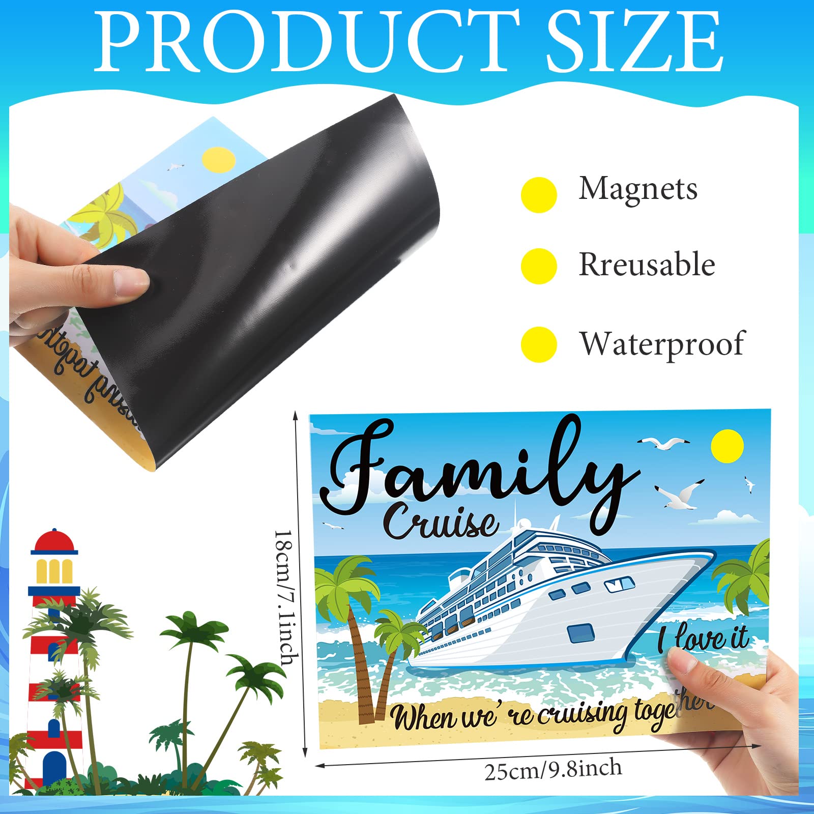 Xuhal 4 Pcs Large Cruise Door Magnets 10'' x 7'' Cruise Door Decoration Magnetic Summer Beach Magnet Family Ship Sticker Funny Nautical Decal Sticker for Cabin Refrigerator Carnival Anniversary