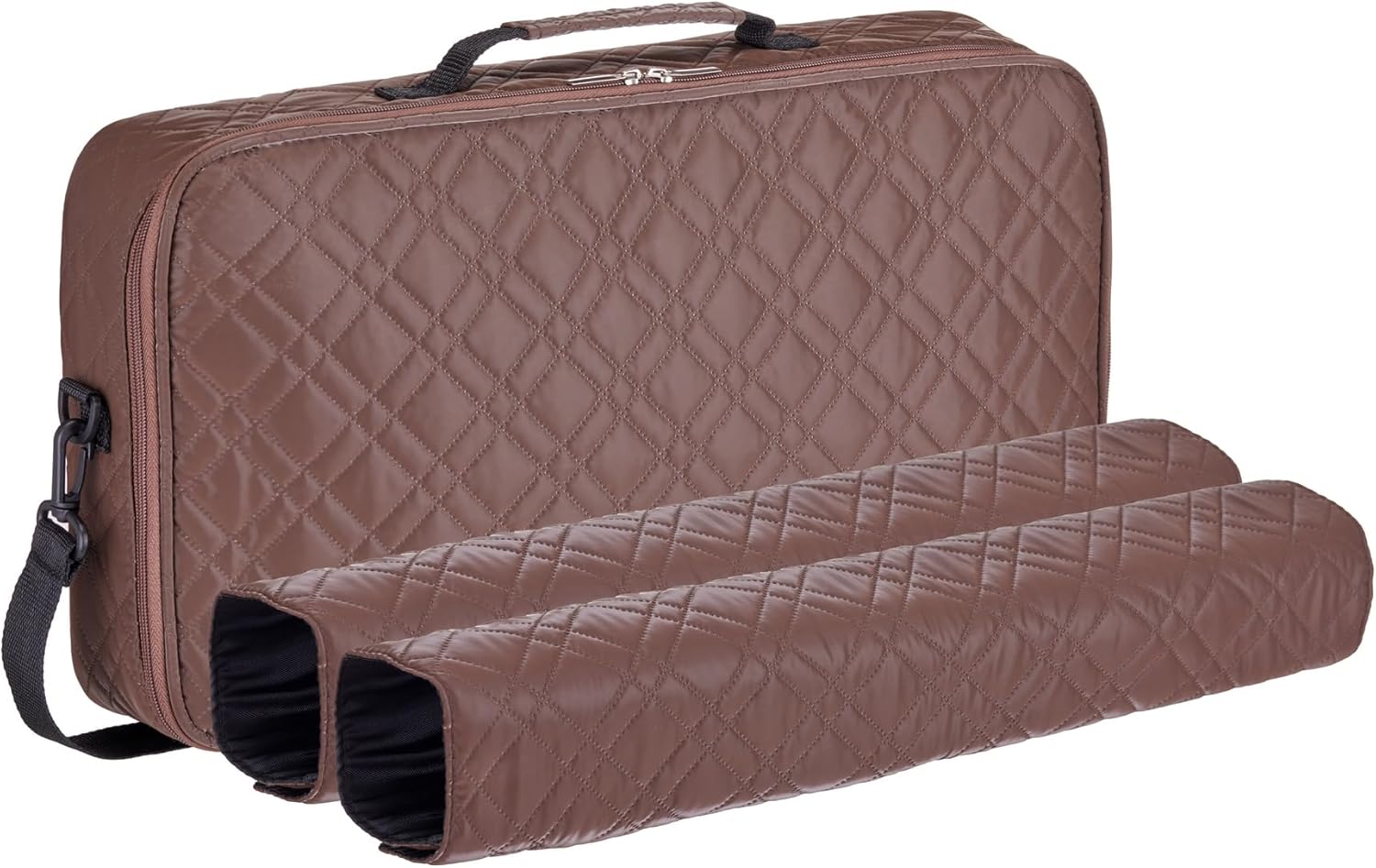 C&H Solutions Coffee Color Elegant Quilted PU Leather Mahjong Carrying Bag with Zippered Storage Pocket, Durable Handles, and Adjustable Shoulder Strap Multifunctional Mahjong Bag (Bag only)
