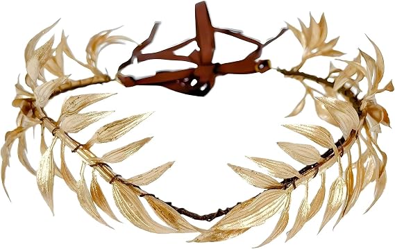 Golden Greek Laurel Crown, Adjustable Headband, Metal Frame With Ribbon Ties, Perfect For Goddesses