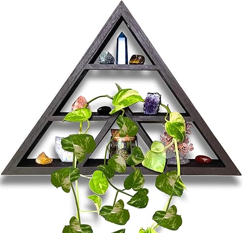 Estante triangular para cristales y piedras curativas, estante flotante, estante de pared de madera o mesa decoración del hogar para dormitorio,