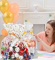 Vista 5 de 100 bolsas de regalo con estampado de estrellas de 6 x 10 pulgadas, bolsas de celofán para regalo, bolsas de regalo de fiesta, bolsas transparentes