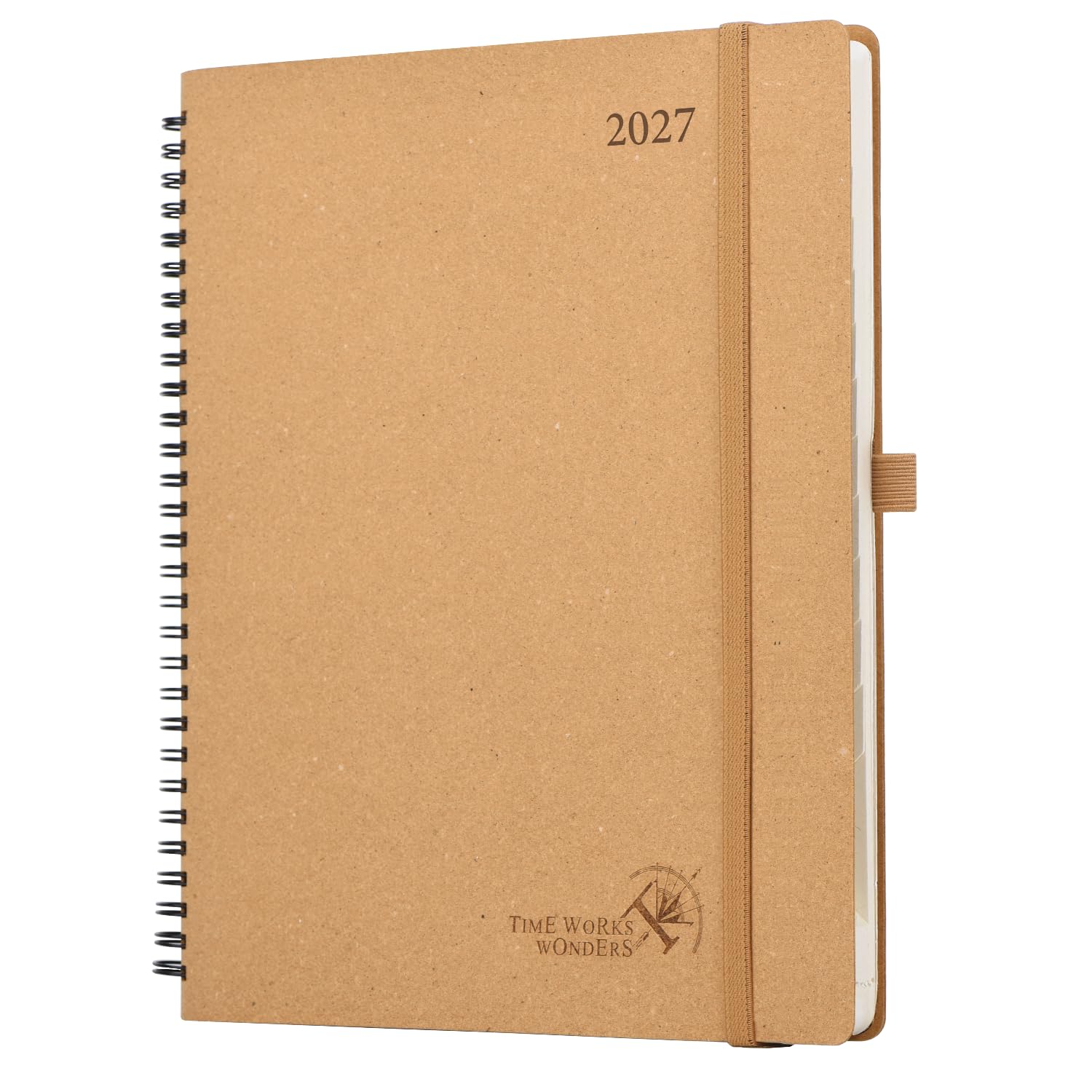 POPRUN Diary 2027 Week to View Approx. A4 Recycled Materials Spiral Diary