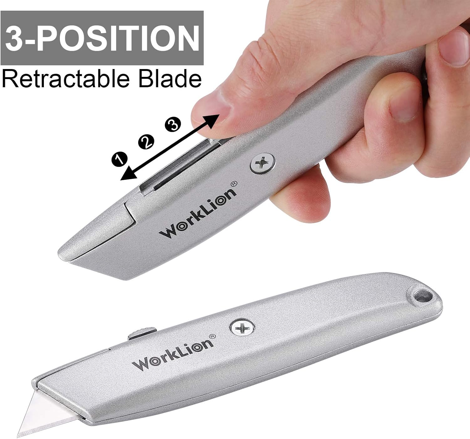 Retractable Utility Knife Box Cutter - 2 Pack Safety Box Cutters Retractable Metal Cutter Tool With 5 Replacement Blades Heavy Duty Box Cutter Knife