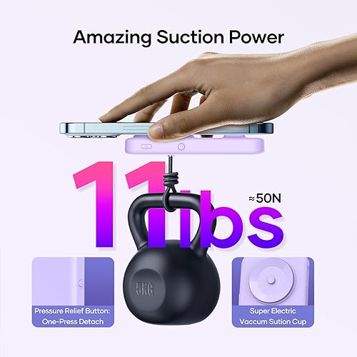 Miniatura 2 de Cargador portátil inalámbrico para Samsung, banco de energía ultra delgado de 5000 mAh con innovadora ventosa eléctrica, compatible con teléfono