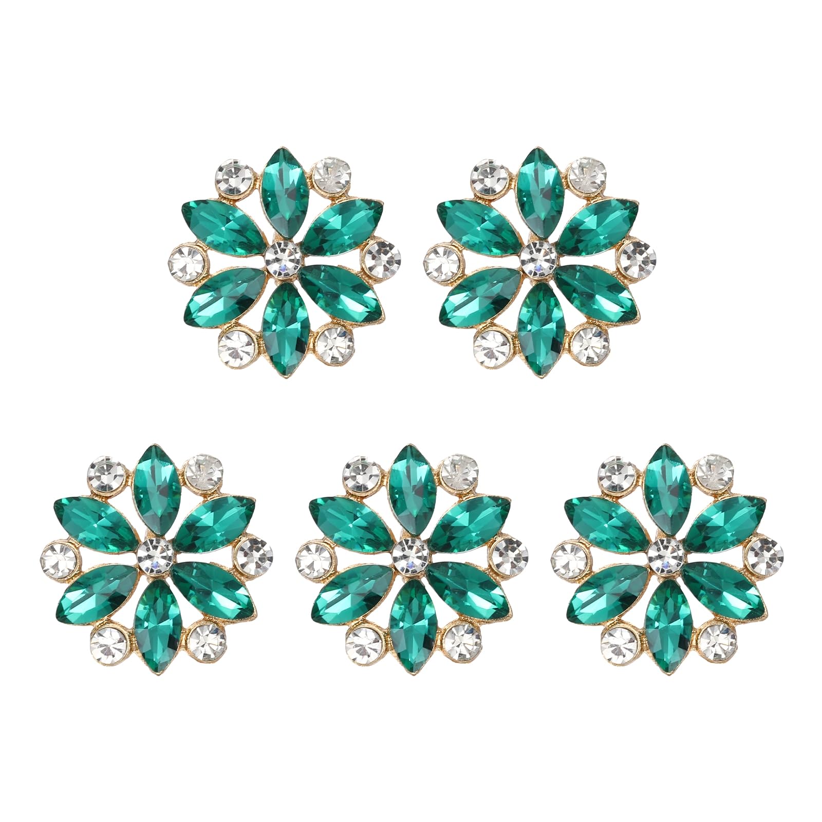 PATIKIL 5pcs Rhinestone Buttons for Clothing, 0.8"(20mm) Flower Crystal Buttons Diamond Flowers Embellishments Sew on Bulk for Crafts DIY Sewing Clothing Jewelry Making, Dark Green