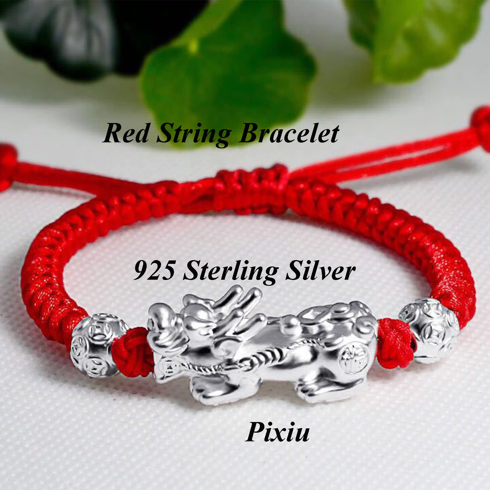 Pulsera de Hilo Rojo Pulsera de Plata de Ley 925 Feng Shui Pixiu Pulsera for Mujeres Hombres Pi Yao Amuleto Pulsera for Protección Riqueza Buena Suerte Pulsera de Cuerda Roja/Negra,Red,Small