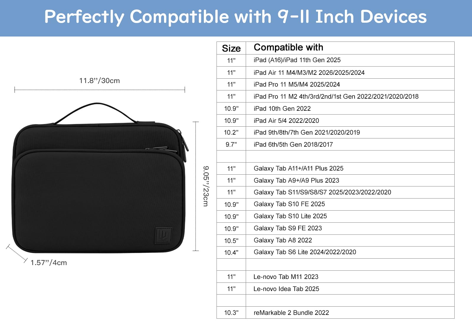 Dadanism 9-11 Inch Tablet Sleeve Carrying Case with Handle & Multi-Pocket