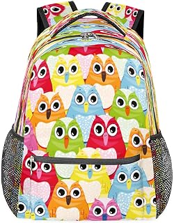 Mochilas para meninos e meninas, mochila de laptop de coruja fofa arco-íris com vários bolsos, mochila impermeável com alça de ombro ajustável para viagens, caminhadas, acampamento, Multi, Medium