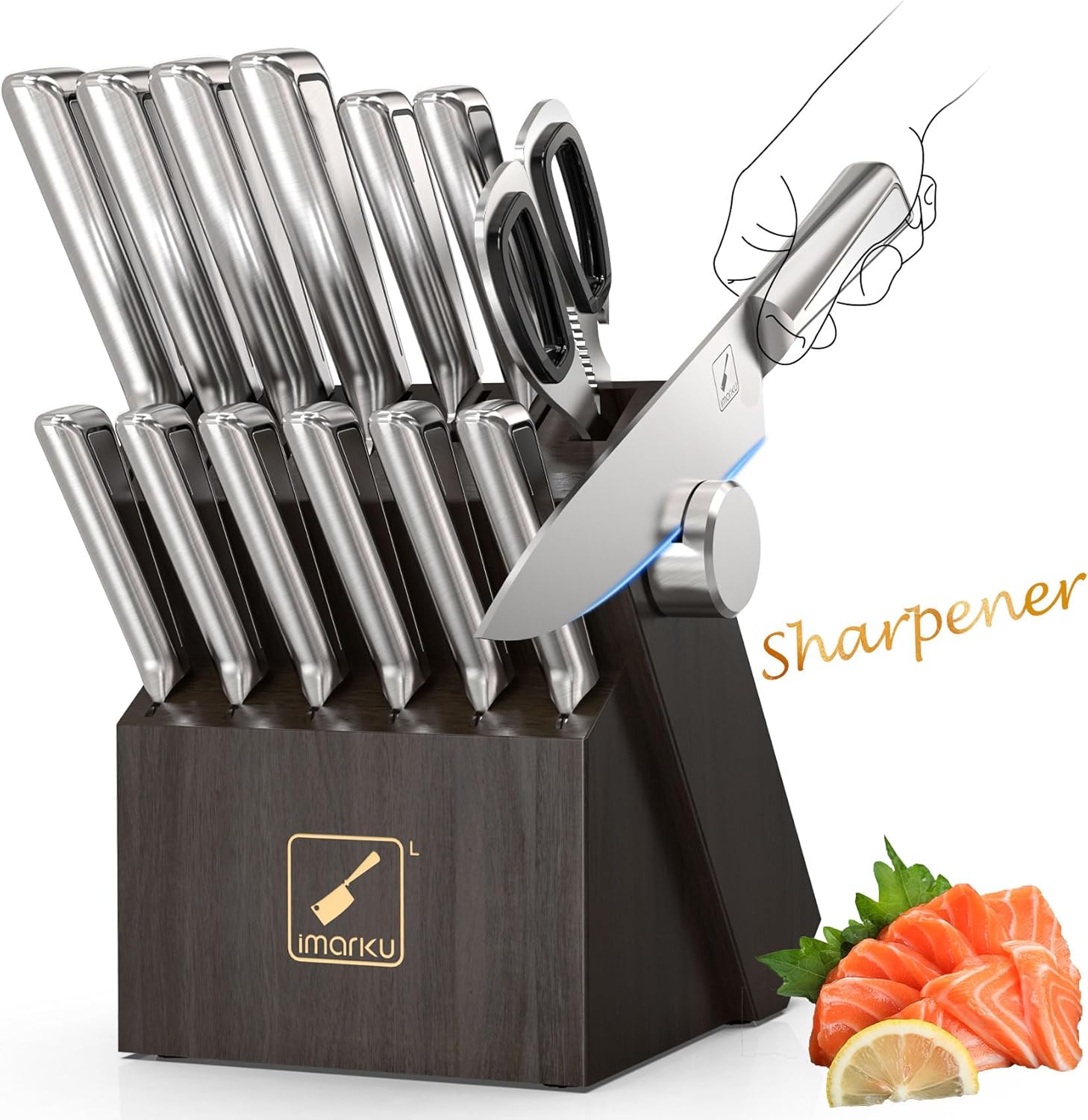Knife Sets for Kitchen with Block imarku G14 Japanese Knife Set Stainless Steel Kitchen 14pcs