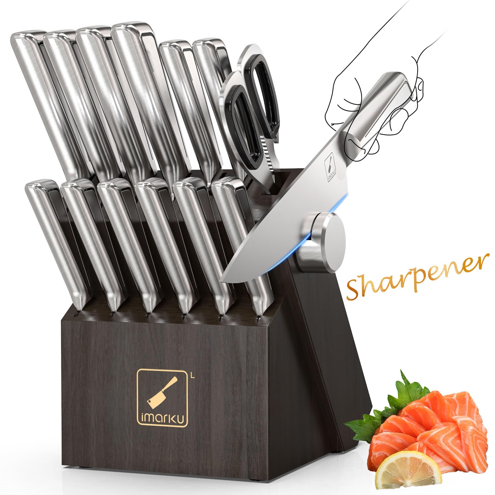 knife sets for kitchen with block imarku g14 japanese knife set stainless steel kitchen 14pcs built-in sharpener sharp knives with non-slip ergonomic handle - dishwasher safe home essential gifts