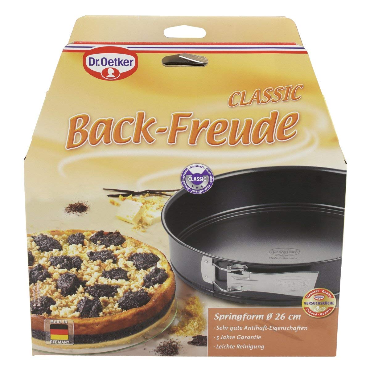 Dr. Oetker Moule à charnière classique de 26 cm de diamètre - En tôle d'acier de qualité supérieure avec revêtement antiadhésif sans PFAS - Résistance à la chaleur jusqu'à 230 °C