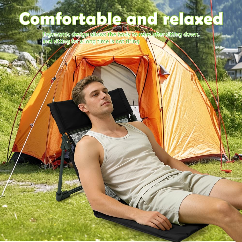 Sitzunterlage Outdoor, Strand-Klappstuhl, Strandstuhlkissen mit Rückenlehne, Gefaltetes Sitzkissen, Bodenstuhl Gefaltetes Sitzkissen, Strandmatte klappbar für Picknick Angeln Wandern Camping (Schwarz)