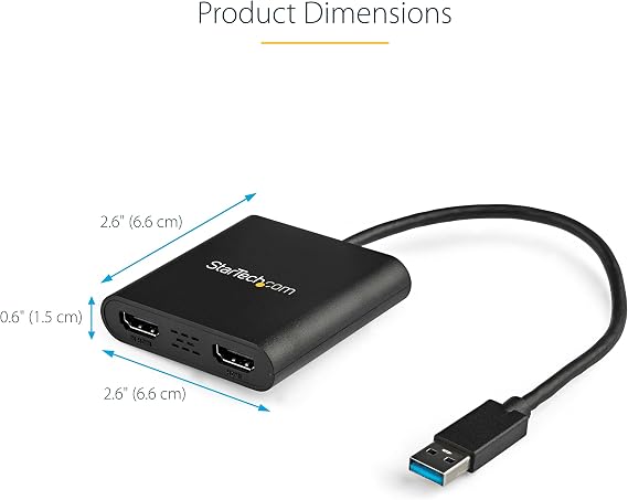 StarTech USB-A 3.0 to Dual HDMI Adapter, 4K 30Hz + 1080p 60Hz, Windows only | USB 5Gbps to 2x HDMI external graphics, 1x 4K 30Hz + 1x 1080p 60Hz, Extend or mirror