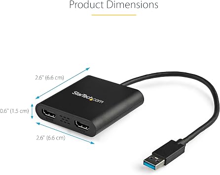 StarTech USB-A 3.0 to Dual HDMI Adapter, 4K 30Hz + 1080p 60Hz, Windows only | USB 5Gbps to 2x HDMI external graphics, 1x 4K 30Hz + 1x 1080p 60Hz, Extend or mirror