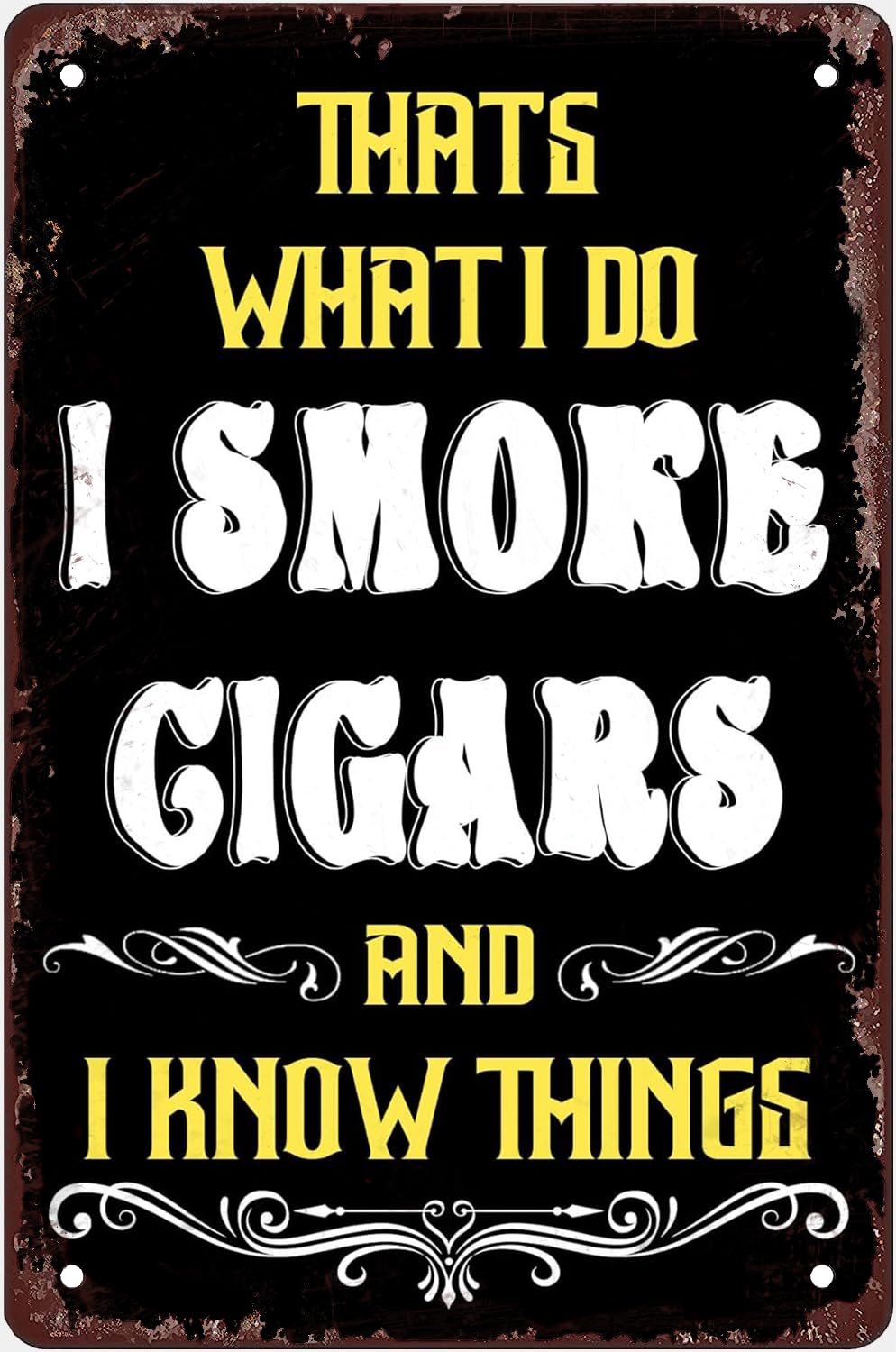 Funny Sign Tin Signs Cigar Wall Decor Metal Sign for Man Cave Bar Smoking Room That's What I Do I Smoke Cigars and I Know Things Gift Plaque Tin Sign 8 X 12 Inch