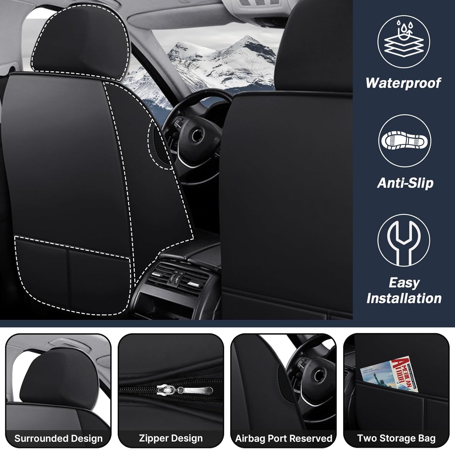 Car Seat Cover 5 Seats for Hyundai Santa Fe 2001-2025, Durable Wear Resistant Waterproof Vehicle Cushion Cover, Breathable No Odor Premium Leather Vehicle Seat Covers.(Standard,Black)