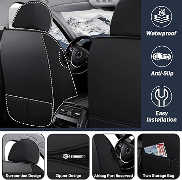 Car Seat Covers 7 Seats for Ford Explorer 2000-2026, Durable Wear Resistant Waterproof Vehicle Cushion Covers,Breathable No Odor Premium Leather Vehicle Seat Covers. (Standard,Black)