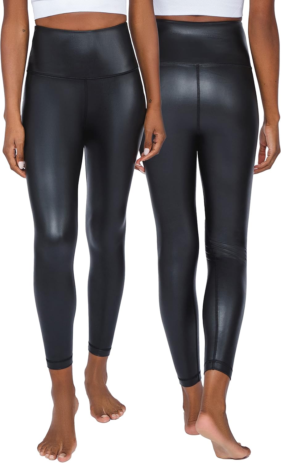 90 Degree By Reflex Super High Waist High Shine Faux Leather Fleece Lined Elastic Free Ankle Leggings